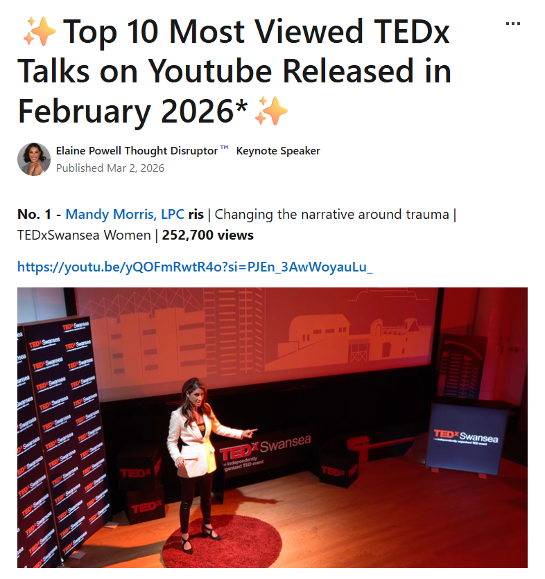 Mandy on Stage giving her #1 Tedx Talk.